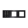 Bouton poussoir à clic série TIS-BUS 6 boutons dans trois cadres noir : Interrupteur à 6 boutons permettant le contrôle des lumières et des appareils connectés, avec une installation simple et intuitive.